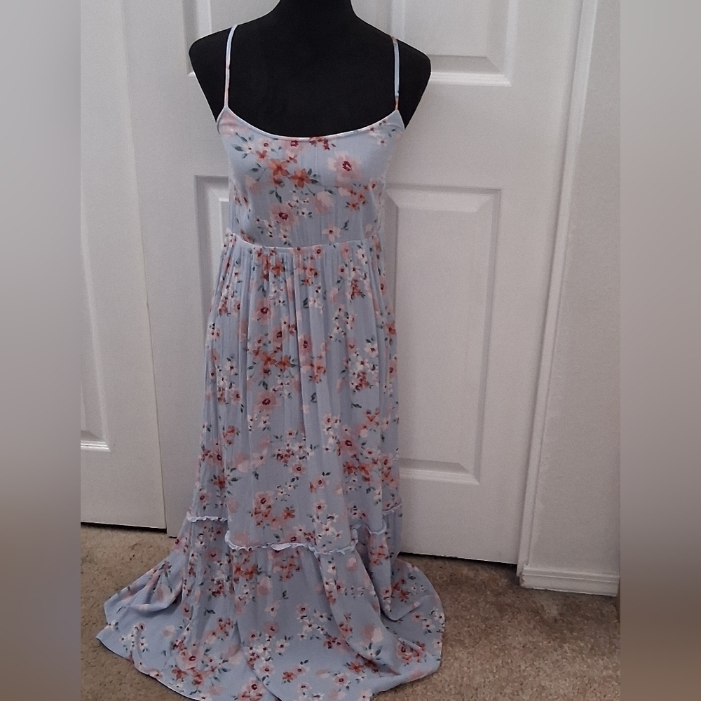 Pink Rose Peasant Floral Maxi Dress   Size S